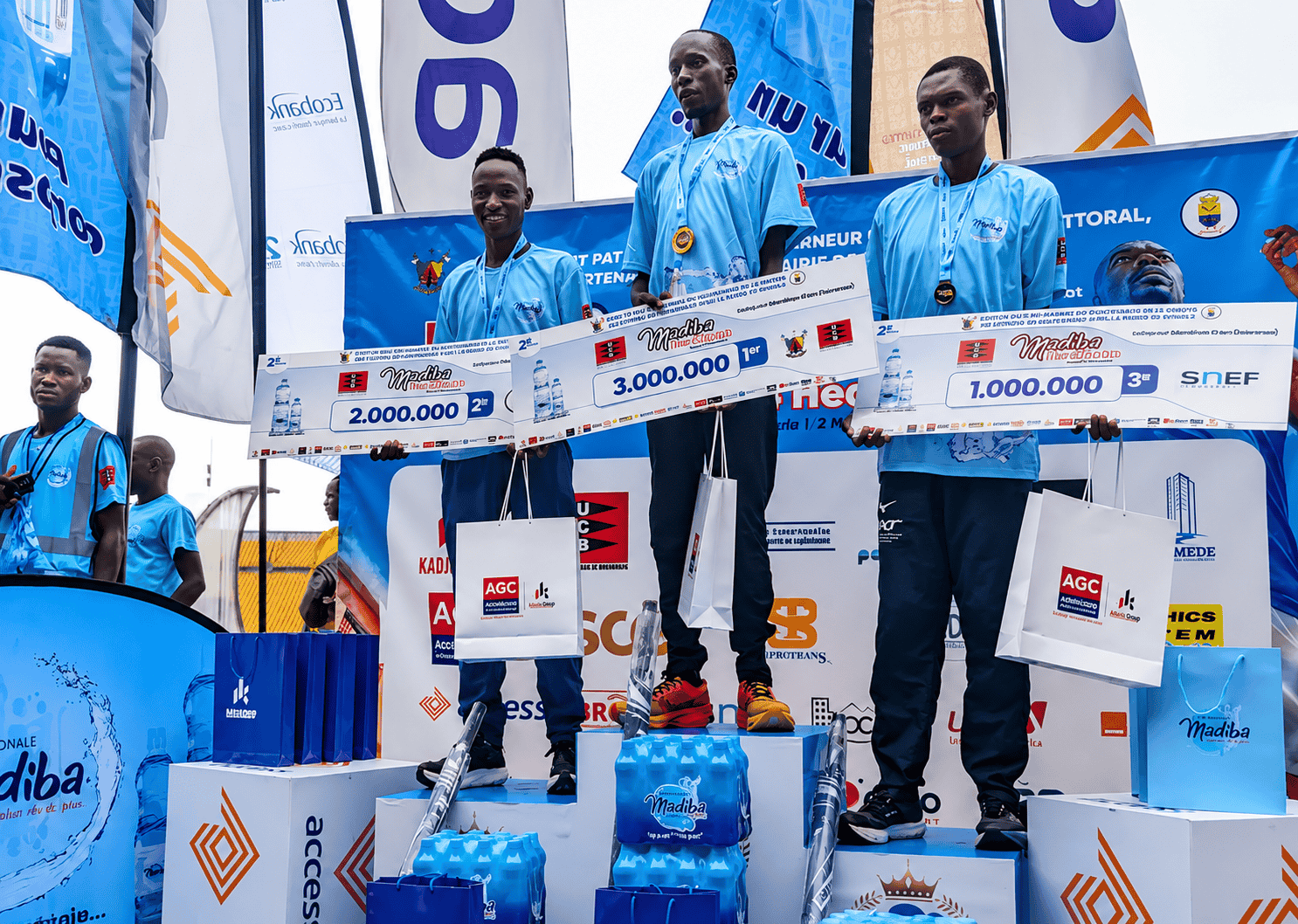 LionStride athletes celebrating on the podium